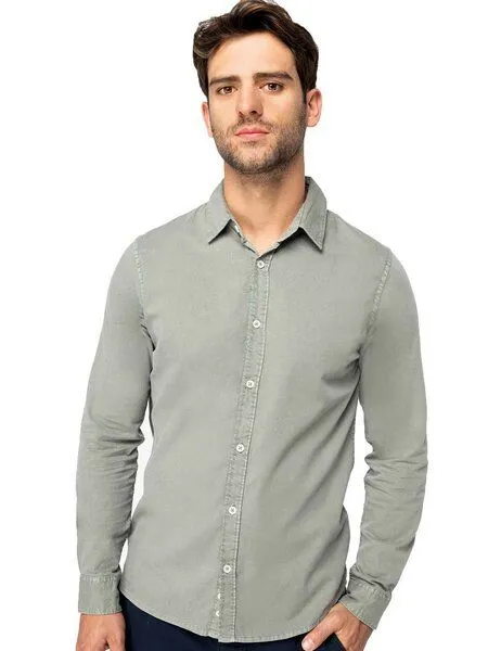 YTWOO YTWOO Umweltfreundliches ausgewaschenes Herrenhemd aus Bio-Baumwolle, Khaki, – Produktbild 1 von 4