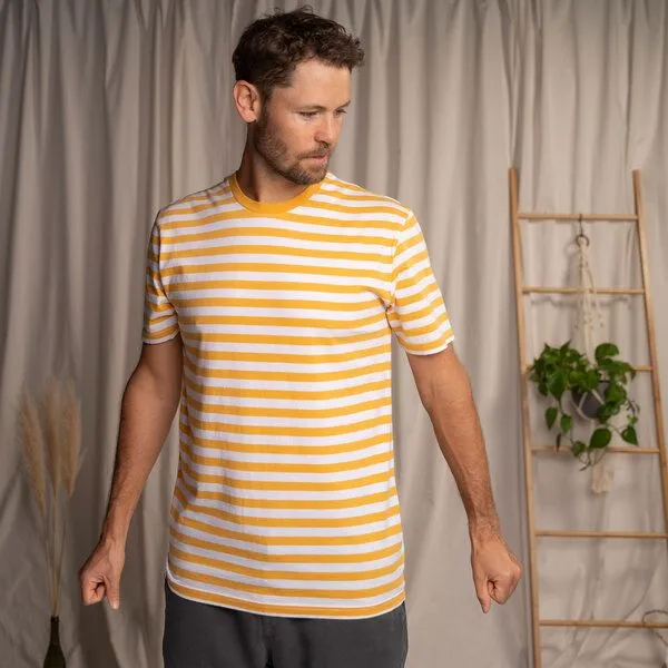 Vresh Clothing Vresh Clothing Vrederiko - T-Shirt aus Biobaumwolle, Gestreift senf/weiß, – Produktbild 3 von 4
