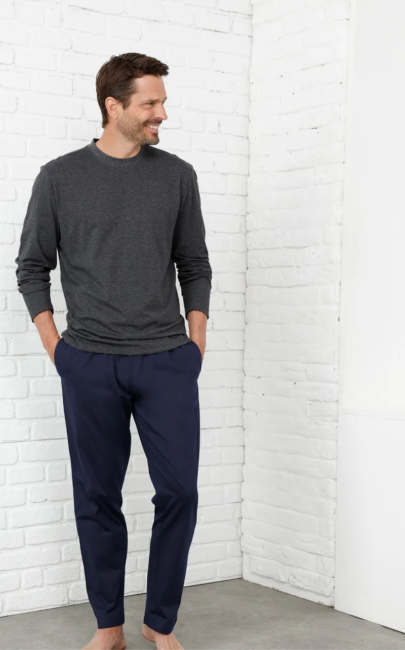 wäschepur men Schlafanzug-Shirt marine + anthrazit-meliert, Marine + anthrazit-meliert, – Produktbild 3 von 3