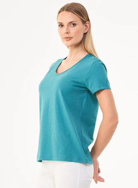 ORGANICATION ORGANICATION Damen Basic T-Shirt aus Bio-Baumwolle mit V-Ausschnitt, Petrol(petrol green), – Produktbild 3 von 4