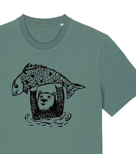 päfjes päfjes Björn der Bär & Fido der Fisch - Fair gehandeltes Männer/Unisex T-Shirt, Grün, – Produktbild 3 von 4