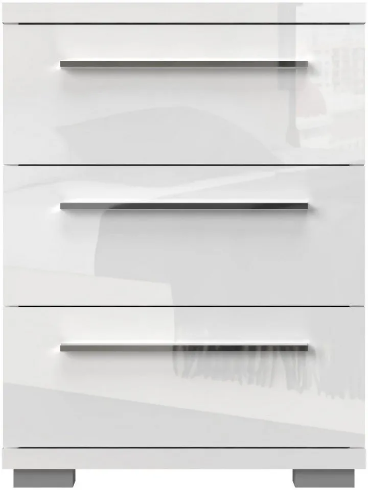 OTTO home Nachtkommode Piano, Nachttisch aus FSC-zertifiziertem Holzwerkstoff, Made in Europe (45/40/43 oder 61cm (B/T/H), ideal passend zum Boxspringbett), UV lackiert, hochglänzend, Soft-Close Funktion, 2 oder 3 Schubladen, Weiß, – Produktbild 7 von 8