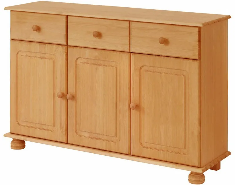 OTTO home Sideboard Mette Kommode mit 3 Türen & 2 Schubladen, eine ist optisch geteilt, Kommode mit gefrästen, kugelförmigen Füßen, Breite 120 cm, Beige, – Produktbild 3 von 5
