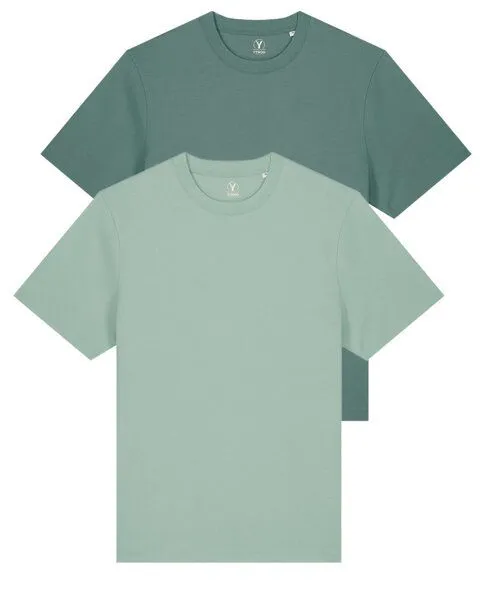 YTWOO YTWOO Doppelpack Unisex-T-Shirts aus schwerem Stoff | Bio-Baumwolle, Grün/türkis, – Produktbild 1 von 4