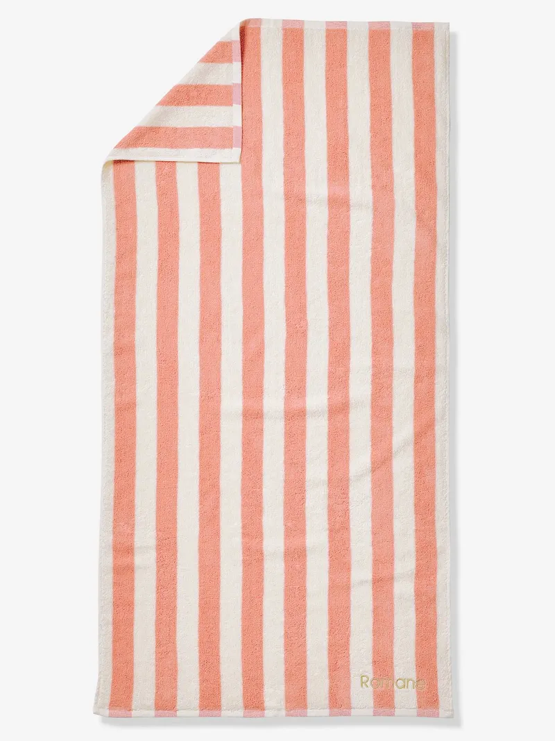 Vertbaudet Kinder Badetuch STRANDKORB Capsule FAMILY personalisierbar, Orange gestreift, – Produktbild 1 von 2