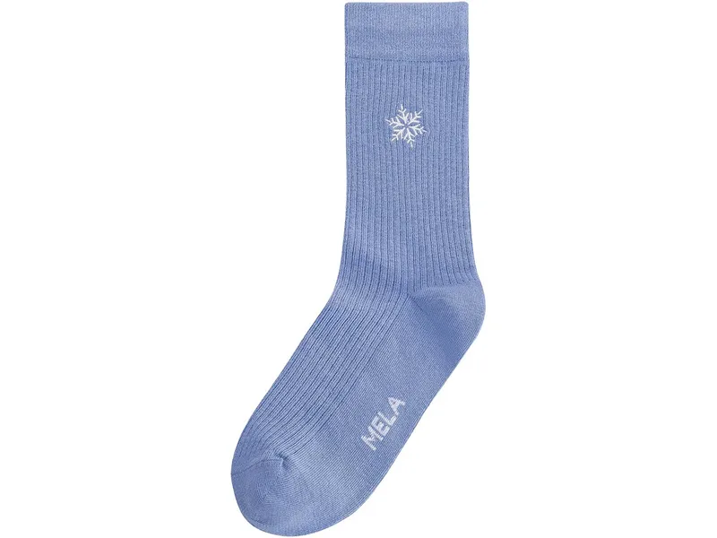 MELA MELA Gerippte Socken Stickerei 1 Paar aus 100% Bio-Baumwolle, Forgetmenot / snowflake, – Produktbild 1 von 4