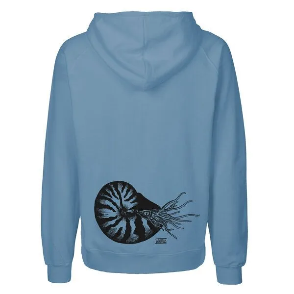 HANDGEDRUCKT HANDGEDRUCKT "Nautilus" Männer Zip Hoody aus reiner Biobaumwolle (kbA), Indigoblau, – Produktbild 1 von 4