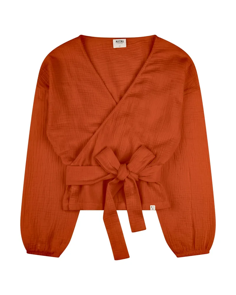 MATONA MATONA Damen vegan Wickelbluse Musselin Ziegelrot, Rot, – Produktbild 1 von 2