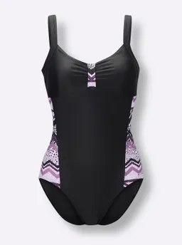 feel good Badeanzug violett-schwarz-bedruckt – Produktbild 1 von 1