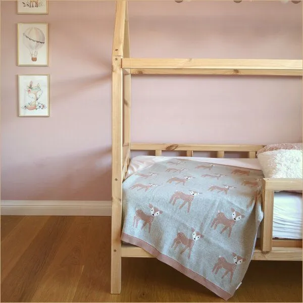 nidito nidito Bio Babydecke Baumwolle Reh - 80x100 cm - 100% Bio-Baumwolle - Grau, Alt-Rosa – Produktbild 4 von 4