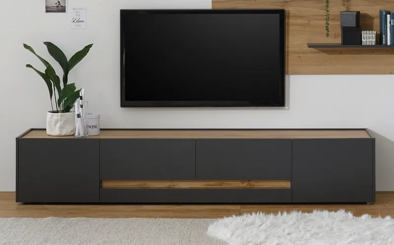 Furn.Design Lowboard Center (großer TV Unterschrank in Grau und Eiche, Breite 223 cm), mit viel Stauraum, Grau, – Produktbild 2 von 5