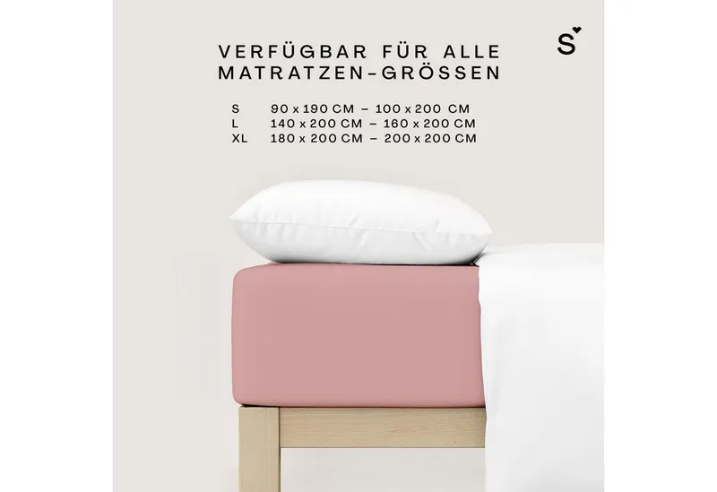 Schlafgut Schlafgut Spannbettlaken Basic Cotton Bettlaken, 160 g/m², 100% Baumwolle, Spannbetttuch, Jersey, Gummizug: rundum, (1 Stück), Spannbettlaken bis 20 cm Matratzenhöhe, bügelfrei und pflegeleicht, Lila, – Produktbild 4 von 5