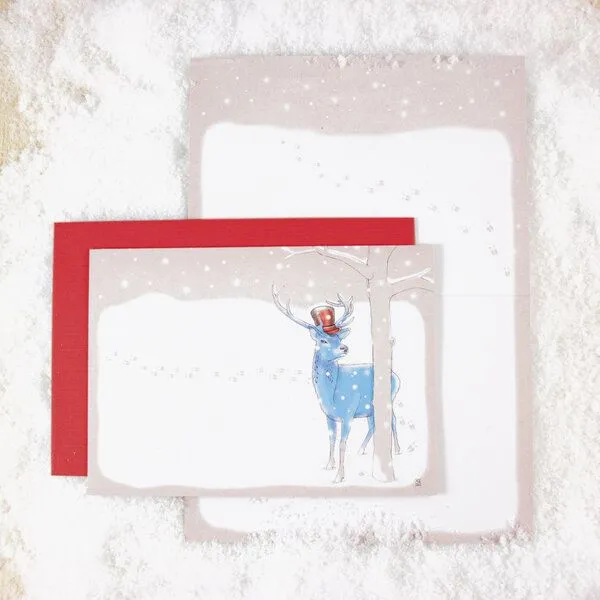 Bow & Hummingbird Bow & Hummingbird Grußkarte Hirsch im Schnee, Roter umschlag, – Produktbild 1 von 3