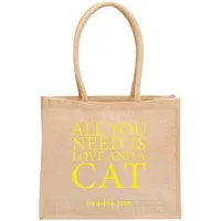 Treusinn Treusinn Eco Shopper "All you need is love...and a cat" / 100% Jutegewebe / umweltfreundlich, Gelb, – Produktbild 1 von 1