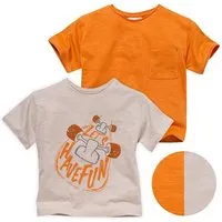 People Wear Organic People Wear Organic Doppelpack Kurzarm-Shirts, orange mit Brusttasche und beige mit Skaterprint, aus Bio-Baumwolle – Produktbild 1 von 1