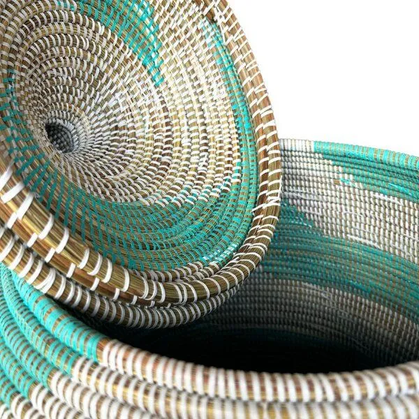SWANE-Design SWANE-Design Afrikanischer Wäschekorb - Zick Zack Türkis – Produktbild 3 von 3