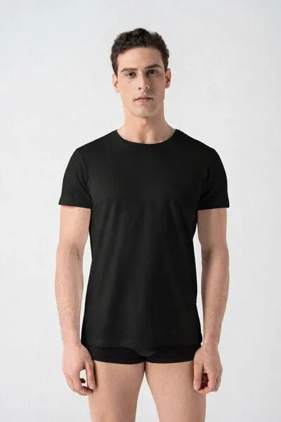 Burnell & Son Burnell & Son Unterhemd Herren 3er Pack mit Rundhals - Extra Lang mit Kurzarm Basic Slim Fit, Schwarz, – Produktbild 1 von 3