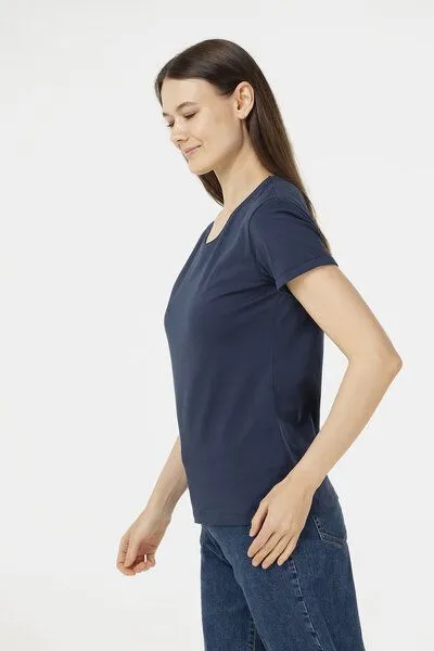 Evermind Evermind Damen T-Shirt mit umgeschlagenen Ärmeln, Dunkelmarine, – Produktbild 2 von 4