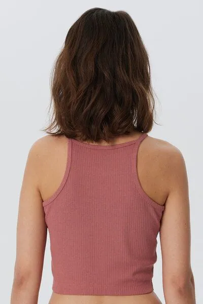 Leela Cotton Leela Cotton Damen Ripp Crop Top Bio-Baumwolle, Dunkelmauve-072, – Produktbild 2 von 4