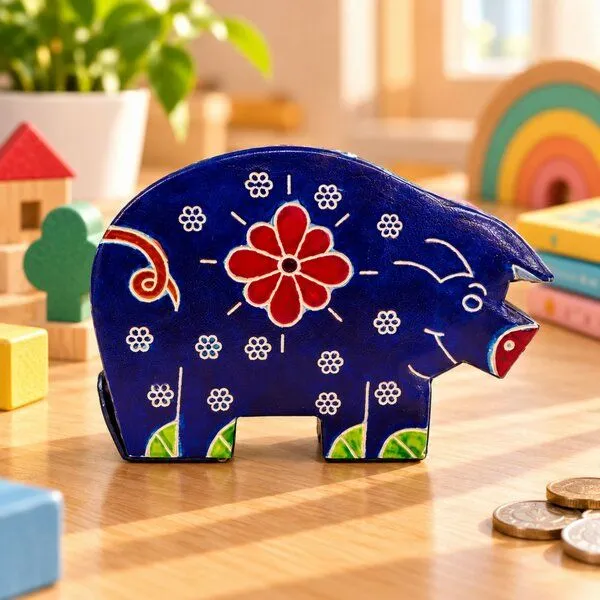 Janselo Nashorn Kinder-Spardose aus Shanti-Leder in Blau – Produktbild 1 von 4
