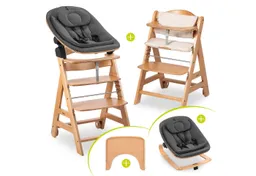 Hauck Hauck Hochstuhl Beta Plus Newborn Set Eco - Natural, Holz Babystuhl ab Geburt mit Neugeborenensufsatz, Sitzkissen, Essbrett – Produktbild 1 von 1