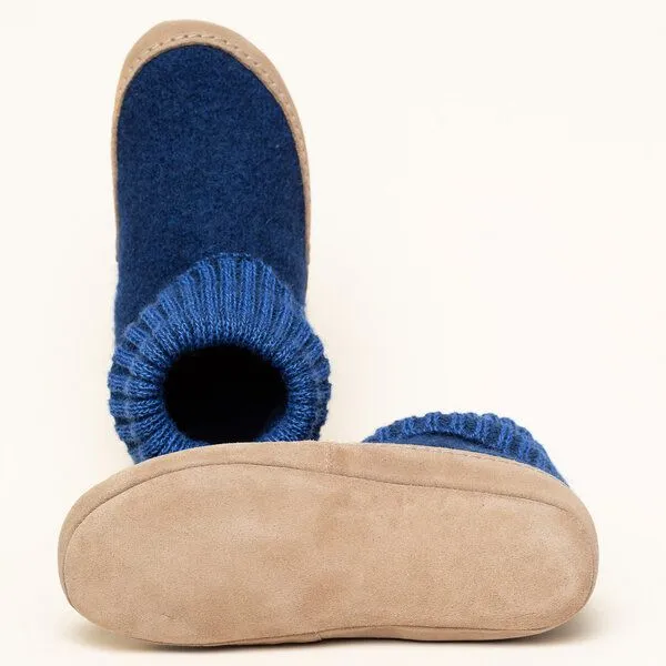 Gottstein Gottstein Hüttenschuh Dakota - Hoher Filzhausschuh für Damen & Herren aus 100% Schurwolle mit extra bequemer Ledersohle & elastischem Strickbund, Dunkel-blau, – Produktbild 4 von 4