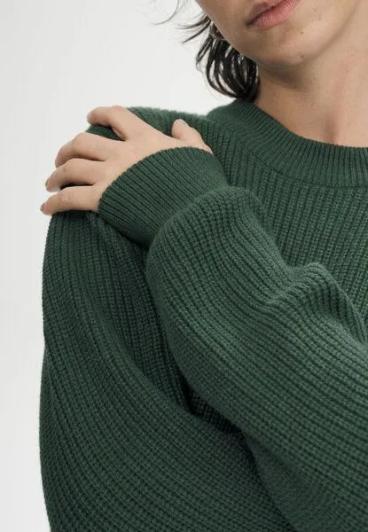MELA MELA Rippstrick Pullover ADAH aus 100% Bio-Baumwolle, Deep forest melange, – Produktbild 4 von 4