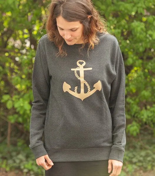 päfjes päfjes Goldener Anker Unisex Sweater - Dark Heather Grey – Produktbild 1 von 3