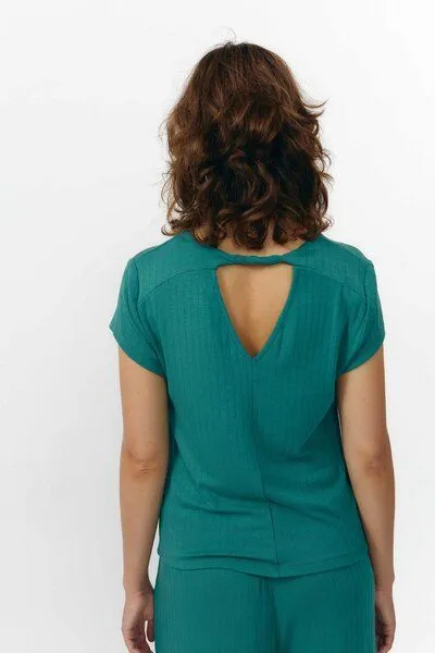 SUITE13LAB Suite13lab Kurzarm-Rippentop TAMBRE, Teal(blau), – Produktbild 2 von 3