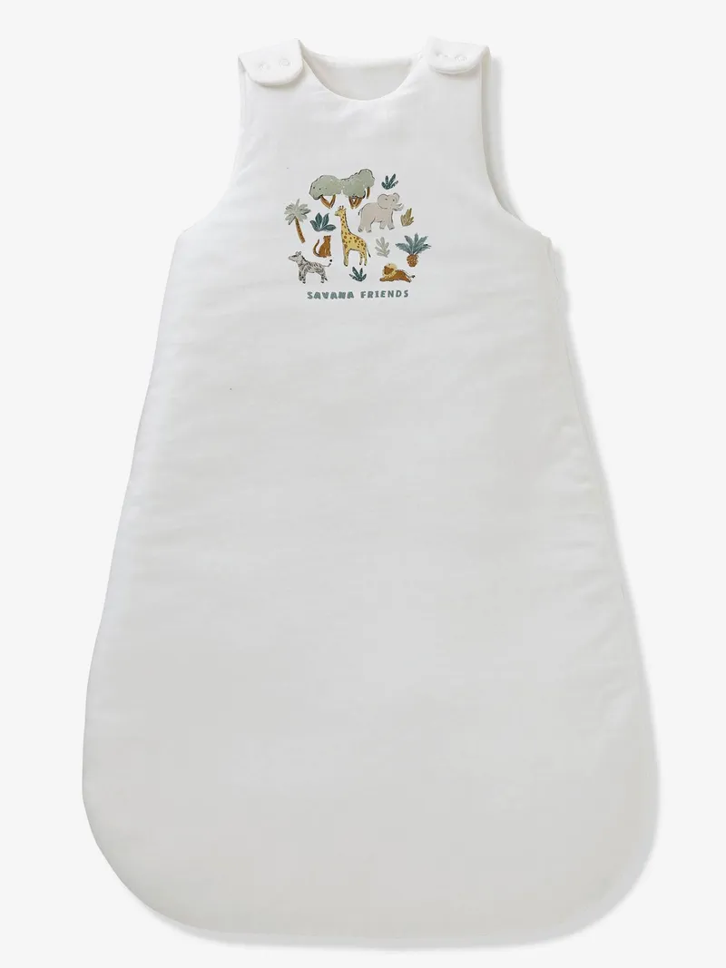Vertbaudet Ärmelloser Baby Schlafsack SAVANNE TOG 2, Weiß bedruckt, – Produktbild 3 von 4