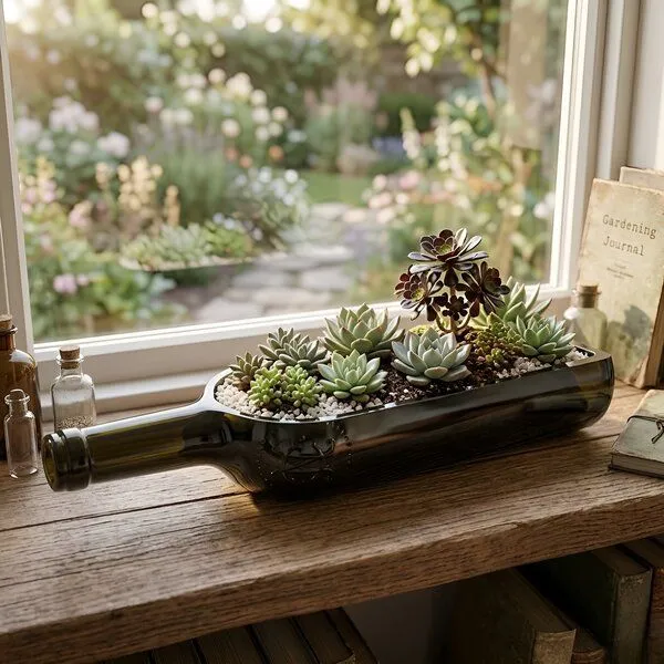 Upglassic Upglassic Upcycling-Planter | Weinflasche | Pflanzgefäß für Sukkulenten – Produktbild 4 von 8