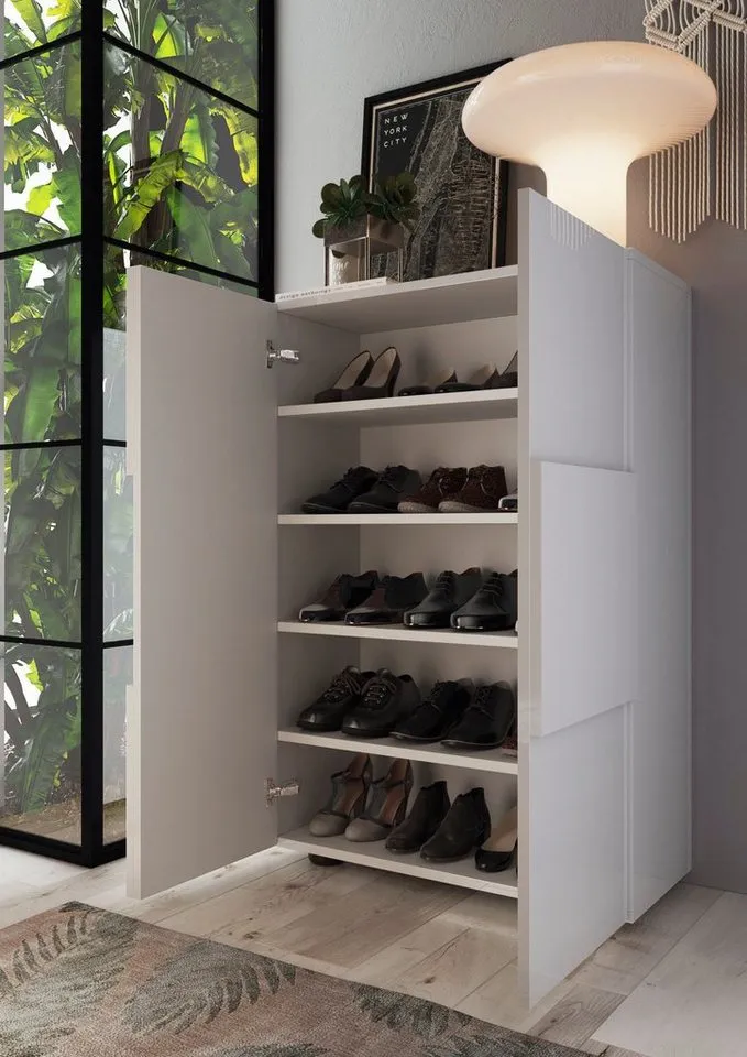Home affaire Schuhschrank Dama Breite 78 cm, Höhe 116 cm, Schuhkommode, Front in 3D-Optik, 4 Einlegeböden, ca. 17 Paar Schuhe, Weiß, – Produktbild 5 von 5