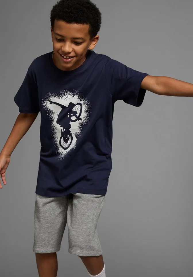 KIDSWORLD Shirt & Shorts 2tlg. Set T-Shirt + Sweatshorts (Set, 2-tlg., 2) BIKER-Druck, jedes Teil einzeln tragbar, Blau|grau, – Produktbild 2 von 5