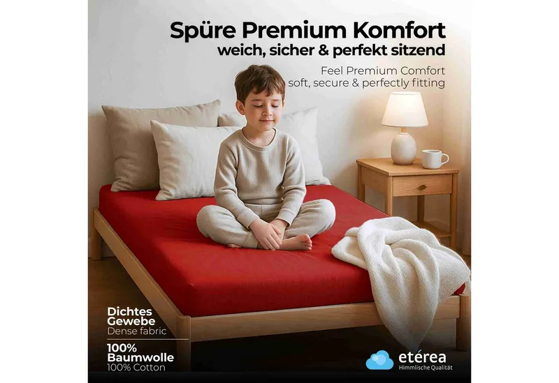 etérea Himmlische Qualität Spannbettlaken etérea Comfort Jersey Spannbettlaken, Jersey, Gummizug: rundum, (1 Stück), Rot, – Produktbild 2 von 5
