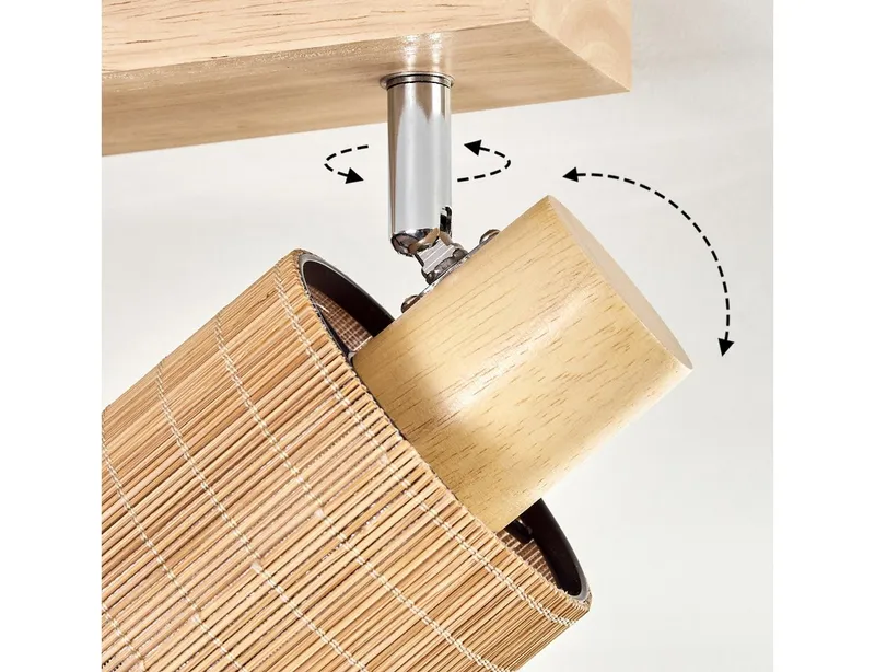 hofstein Deckenleuchte Deckenlampe aus Holz/Metall/Bambus in Naturfarben/Chromfarben/Braun, ohne Leuchtmittel, mit verstellbaren Strahlern, 2 x E14, ohne Leuchtmittel, Beige, – Produktbild 3 von 5
