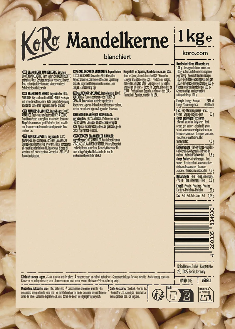 KoRo Blanchierte Mandelkerne 1 kg – Produktbild 5 von 5