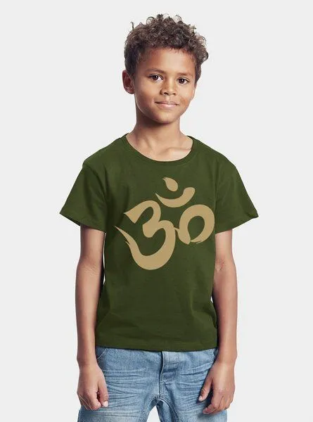 Peaces.bio - handbedruckte Biomode Peaces.bio - handbedruckte Biomode Bio-Kinder T-Shirt Om, Waldgrün, – Produktbild 2 von 2