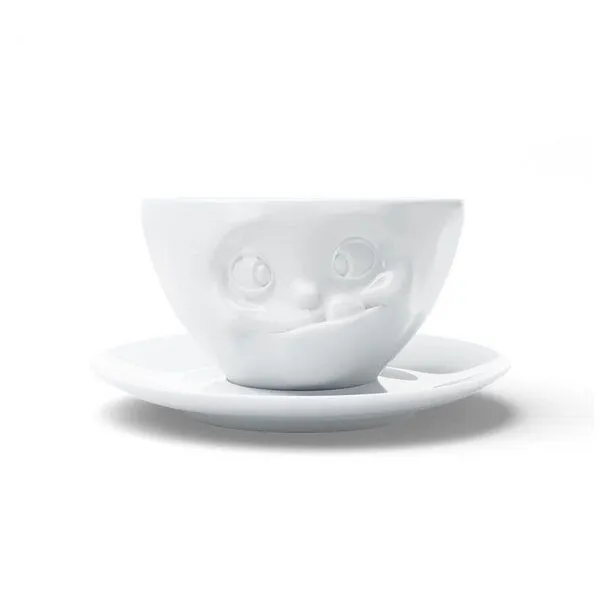 FIFTYEIGHT PRODUCTS FIFTYEIGHT PRODUCTS Kaffeetasse „Lecker“ mit Unterteller (200 ml) – Produktbild 2 von 4