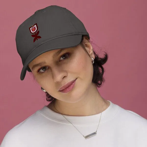PepMelon Tulpen Blume - 3D gestickte Bio-Baseballmütze, Baseball Cap Birds, Grau, – Produktbild 3 von 5