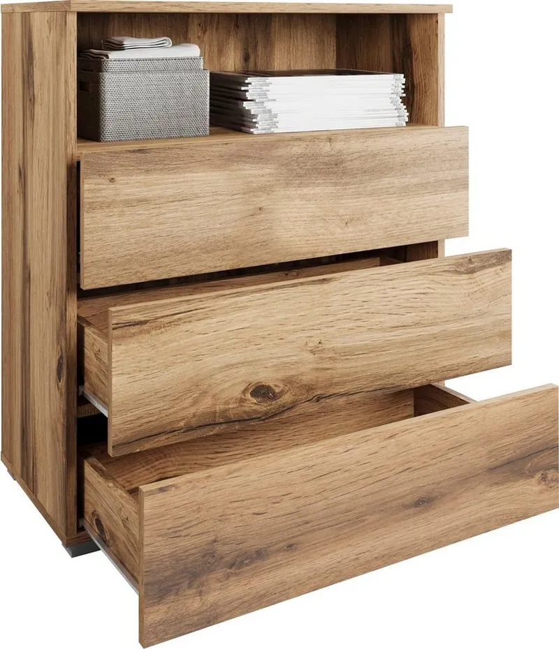 OTTO home Kommode Paris, mit 3 Schubkästen (Breite 70 cm), Braun, – Produktbild 3 von 5