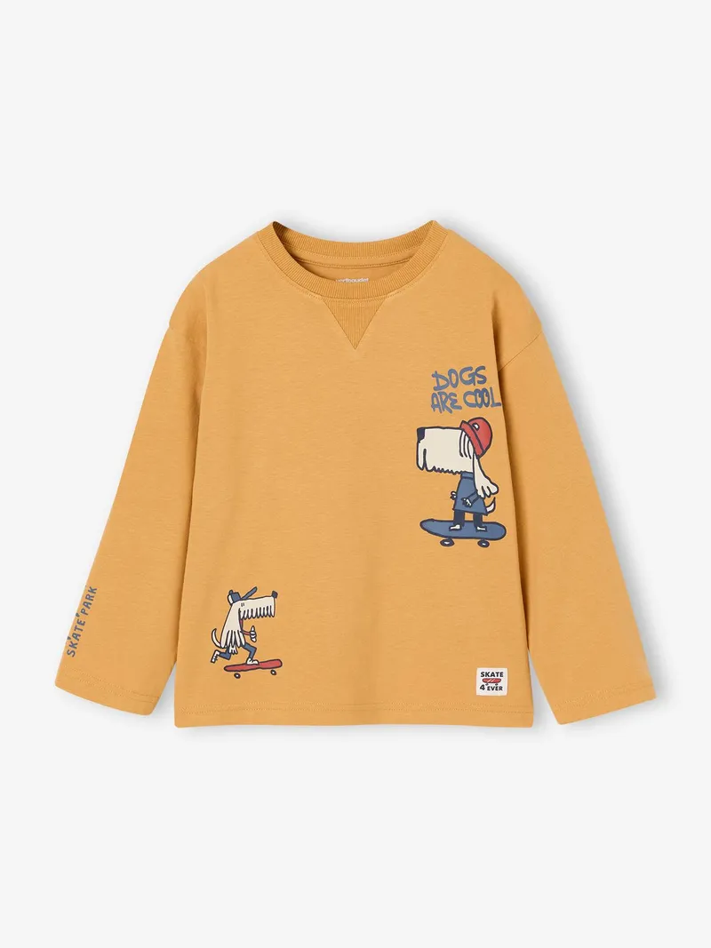 Vertbaudet Jungen Shirt mit Motiven, Gelb/hunde mit skateboard, – Produktbild 1 von 4