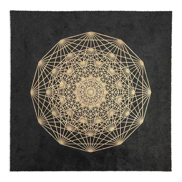 Veskor Cassiopeia Veskor Cassiopeia DEMIHEPTERAKT Heilige Geometrie Linoldruck | 40 × 40 cm | Gold auf Schwarz – Produktbild 1 von 4