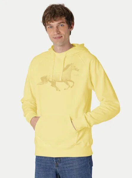 Peaces.bio - handbedruckte Biomode Peaces.bio - handbedruckte Biomode Bio-Herren-Kapuzensweater Horsepower, Hellgelb, – Produktbild 1 von 2