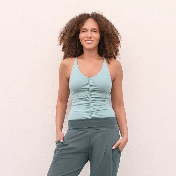 Jaya Jaya NICOLE - Damen - Top für Yoga aus Biobaumwolle mit besonderer Rückenpartie, Aqua/grün, – Produktbild 1 von 4
