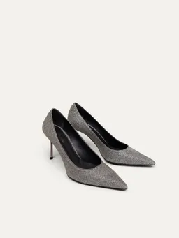 BIKKOU BIKKOU Damen vegan Pumps Romantisches Abendessen Silberner Lurex – Produktbild 1 von 1