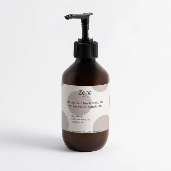 Zero Skin Zero Skin Intensive Handcreme für seidige Haut, Sandelholz - 270 ml - schnell einziehende Pflege für trockene Hände, nicht fettend & langanhaltend hydratisierend mit Kakaobutter, Sonnenblumenöl & Hyaluron – vegan & COSMOS Natural zertifiziert – Produktbild 1 von 3