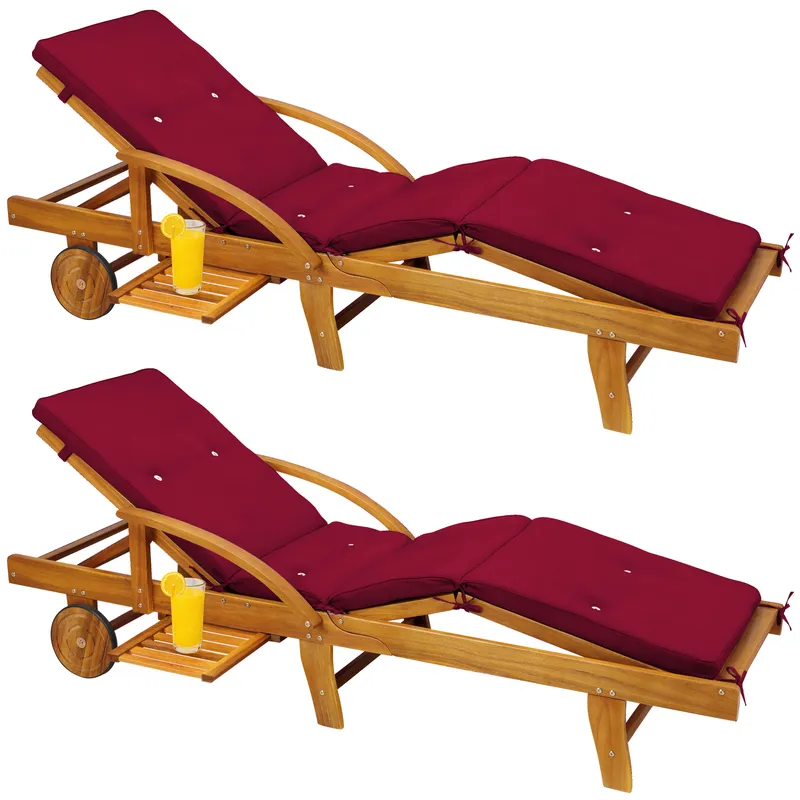 Casaria® Casaria® Gartenliege Tami Sun® 2er-Set Akazie inkl Auflage Rot – Produktbild 1 von 2