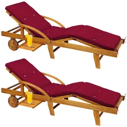 Casaria® Casaria® Gartenliege Tami Sun® 2er-Set Akazie inkl Auflage Rot – Produktbild 1 von 1
