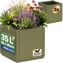 Casaria® Blumentopf Ethica 2er-Set Olivgrün Kunststoff 36x36x35cm – Produktbild 1 von 1