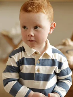 Vertbaudet Baby Langarm-Poloshirt mit breiten Streifen – Produktbild 1 von 1